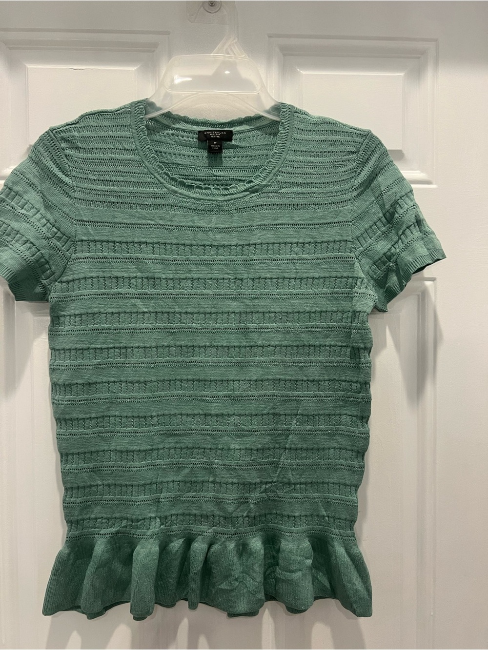 Ann Taylor Factory Women's Green Short Sleeve Round Neck Blouse Top Size SP #949